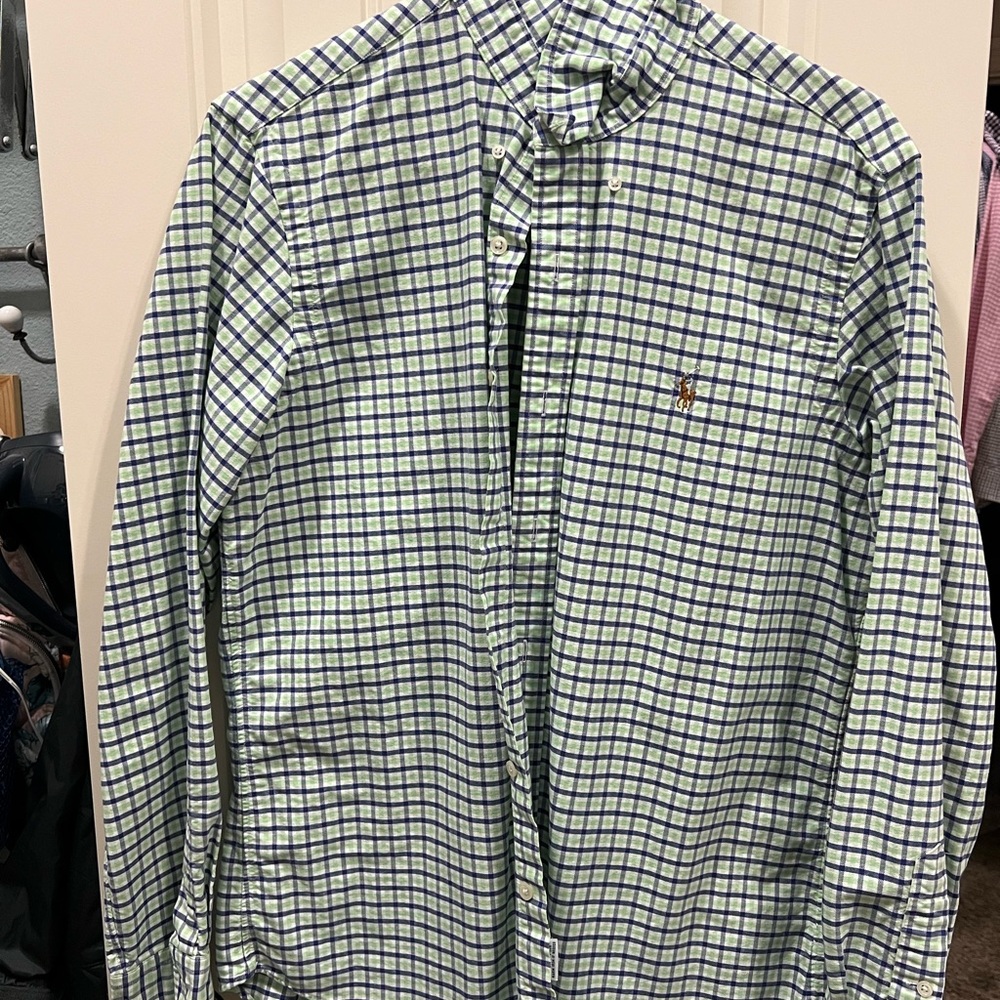 Ralph Lauren Green and Blue Plaid, Buttoned Down Shirt, Classic Fit, Men Medium